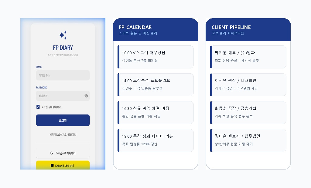 FP Diary 스마트 캘린더와 고객 파이프라인 관리 쇼케이스
